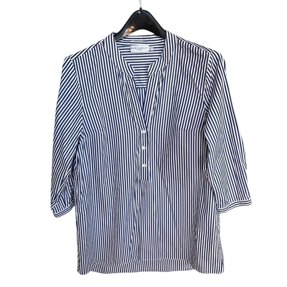 Harshman Women’s Tunic Striped Blouse Navy Stripes Sz S